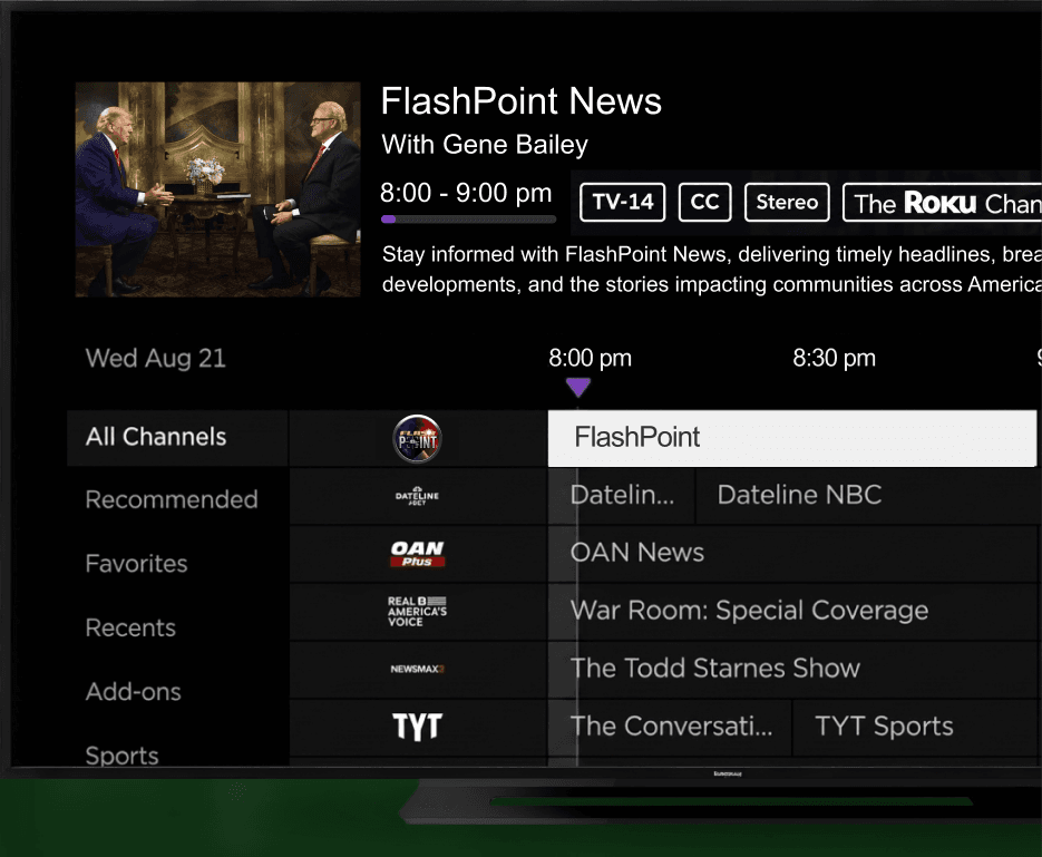 FlashPoint on a smart TV channel guide