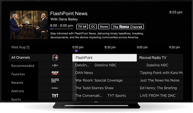 FlashPoint on a smart TV channel guide